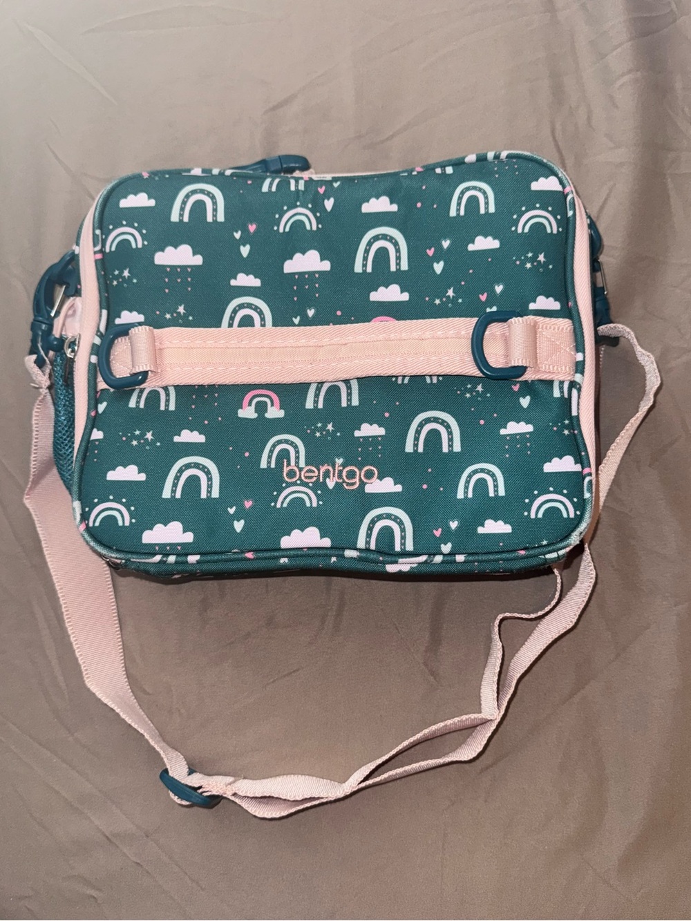 Bentgo Kids Double Insulated Lunch Bag Green Pink Rainbow Print Shoulder Strap